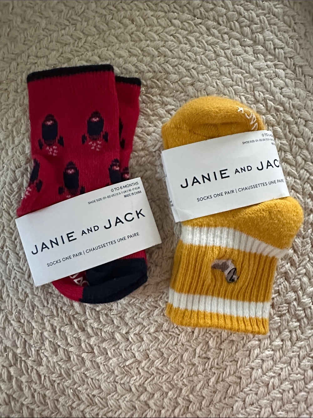 Janie and Jack Red and Mustard Yellow Kids' Crew Socks - 2 Pack NWT